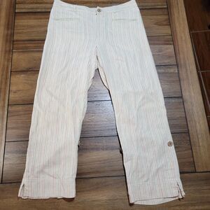 j.h. Collectibles Linen Capri Pants Button Bottoms White Orange Stripes Petite 4